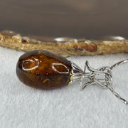 Natural Amber Pendent In S925 Sliver Necklace 15.89g 32.2 by 18.9mm - Huangs Jadeite and Jewelry Pte Ltd