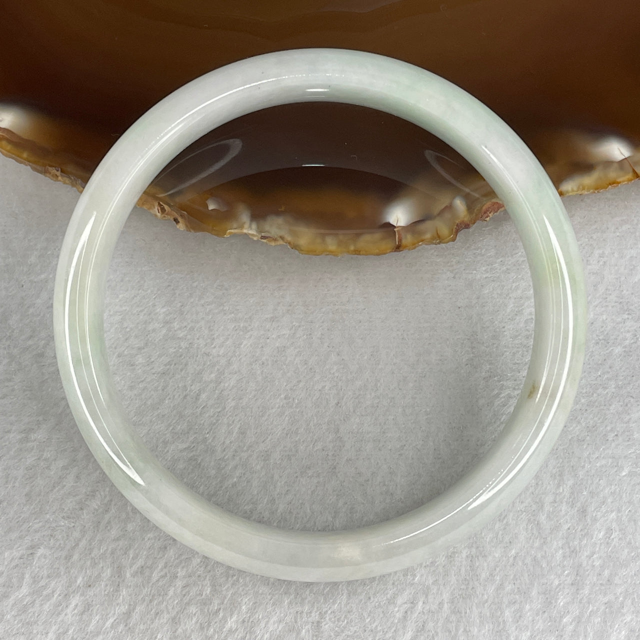 59.6mm Genuine Type A Jadeite Bangle - Large Size Faint Green Lavender Natural Jadeite Jewelry - 45.58g Wide Untreated Jade Bracelet for Women 12.9x7.6mm Wide (Very Slight Internal Lines)