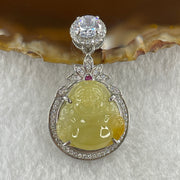 Type A Natural Semi Icy Yellow Jadeite Milo Buddha S925  Silver with Cubic Zirconia Pendant 5.28g 17.1 by 16.5 by 5.0mm - Huangs Jadeite and Jewelry Pte Ltd