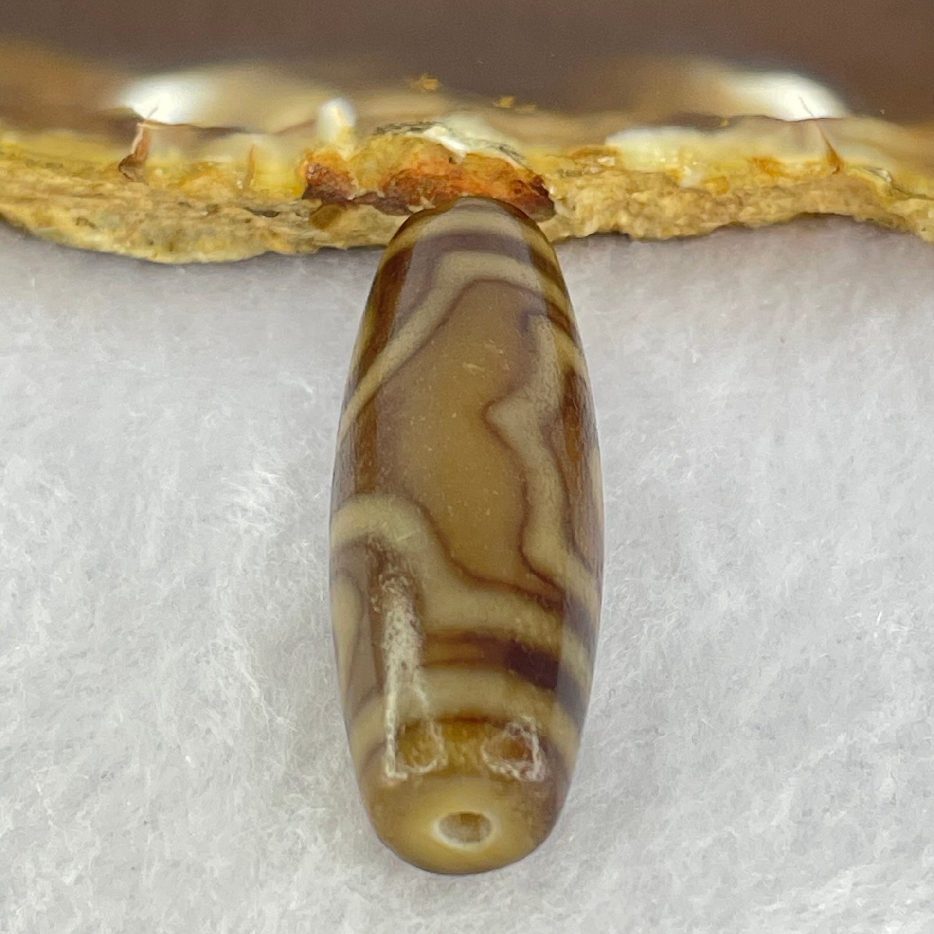 Natural Powerful Tibetan Old Oily Agate 3 Eyes Dzi Bead Heavenly Master (Tian Zhu) 三眼天诛 9.77g 38.1 by 13.0mm - Huangs Jadeite and Jewelry Pte Ltd