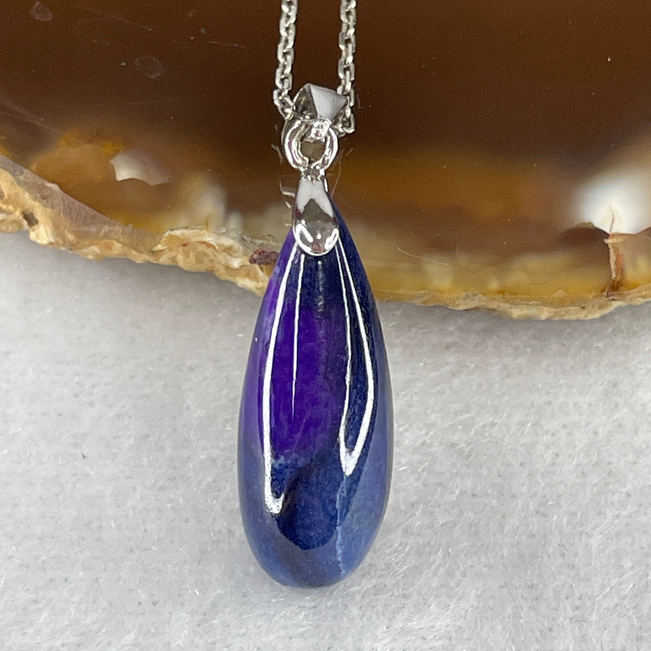 Good Grade Natural Blue Sugilite Pillar Necklace in S925 Sliver 2.78g 21.9 by 8.3 by 5.1mm - Huangs Jadeite and Jewelry Pte Ltd