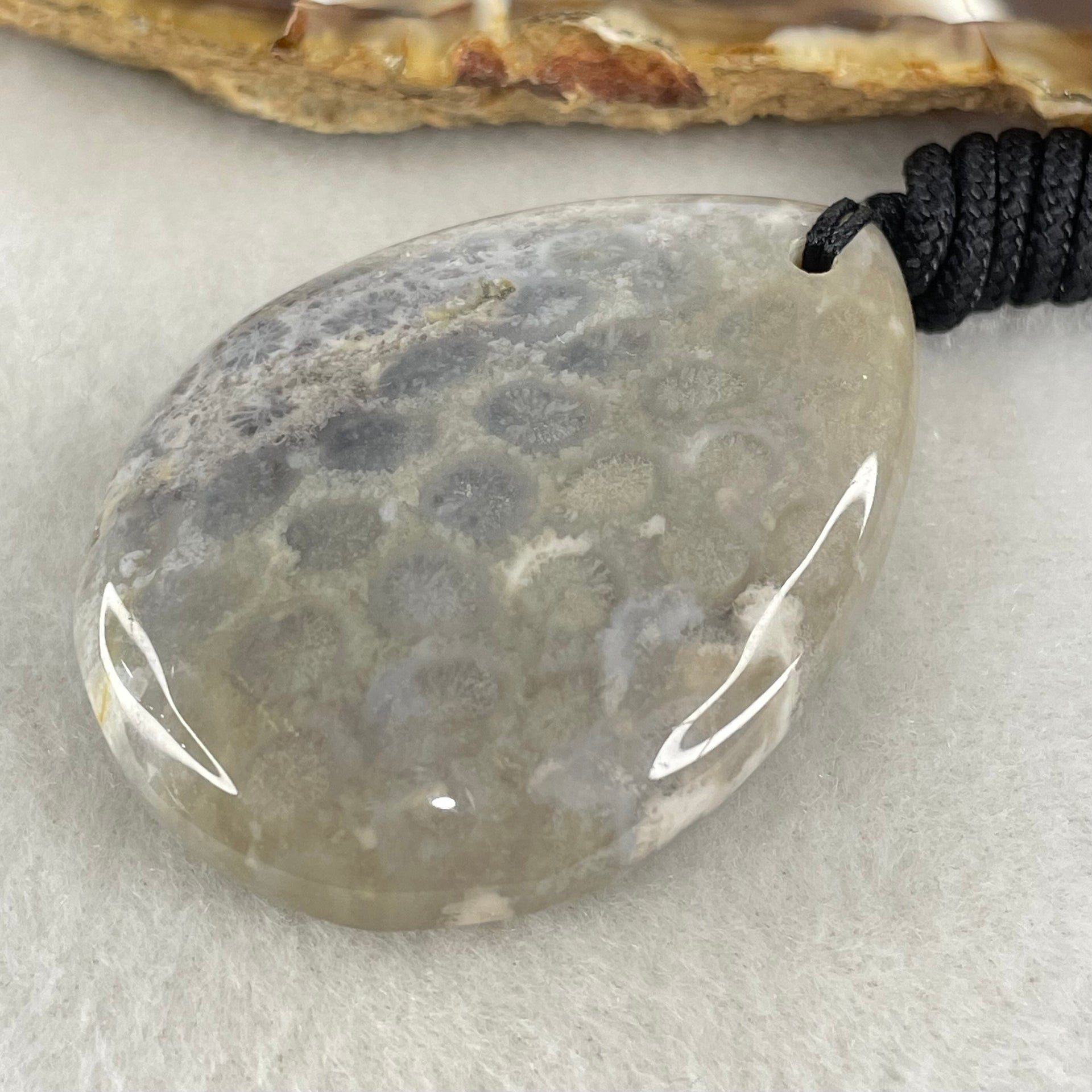 Natural Grey Brown White Coral Agate Pendant 23.97g 43.4 by 33.0 by 11.5mm - Huangs Jadeite and Jewelry Pte Ltd