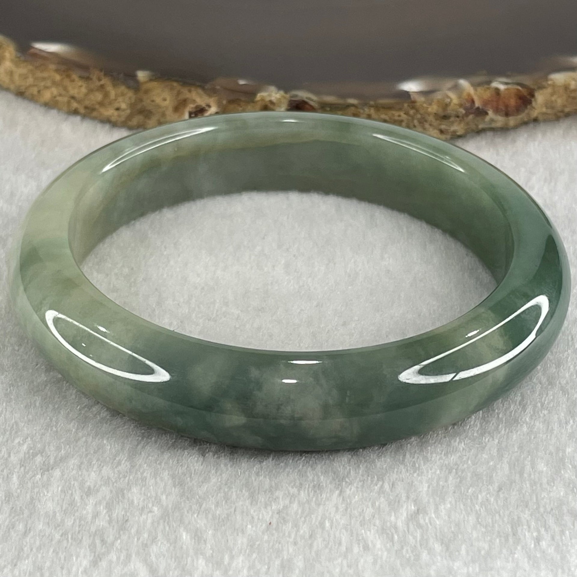 Type A Blueish Green Jadeite Bangle 62.80g Internal Diameter 59.4mm 12.7 by 8.6mm (External and Internal Lines) - Huangs Jadeite and Jewelry Pte Ltd