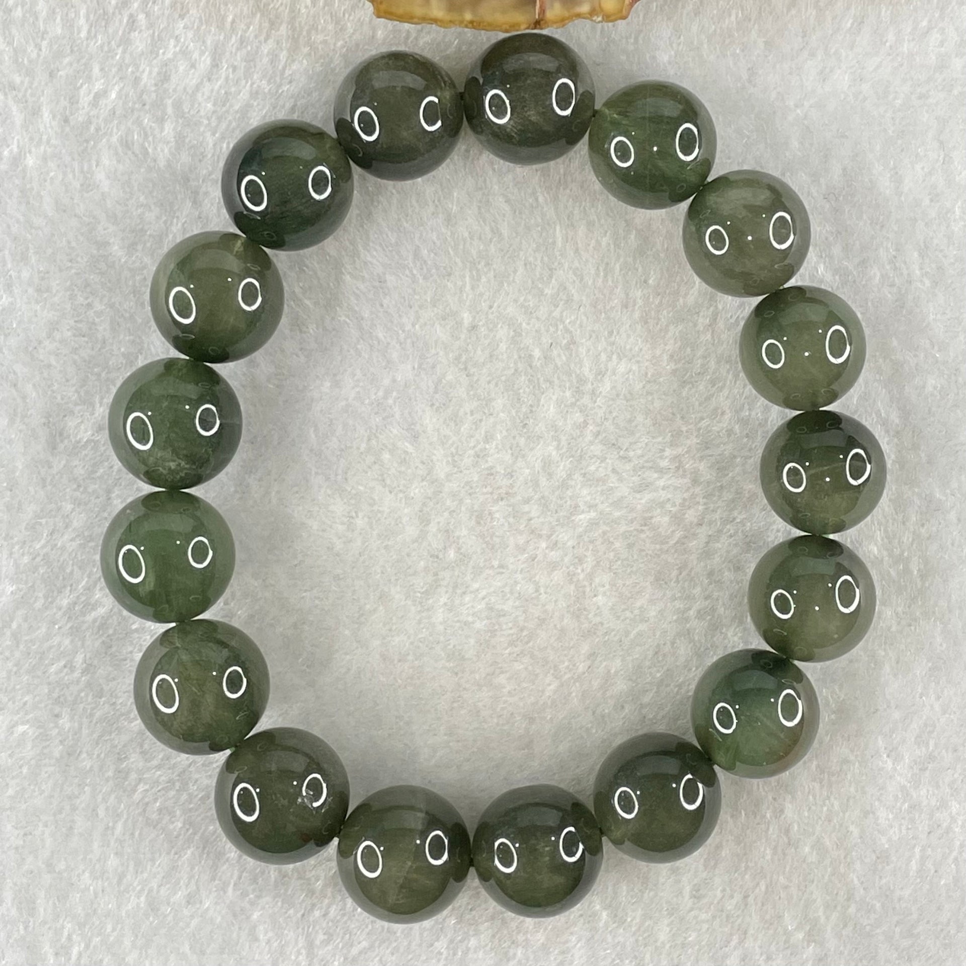 Good Grade Natural Cats Eye Green Rutilated Quartz Beads Bracelet 45.55g 18.5cm 12.7mm 17 Beads - Huangs Jadeite and Jewelry Pte Ltd