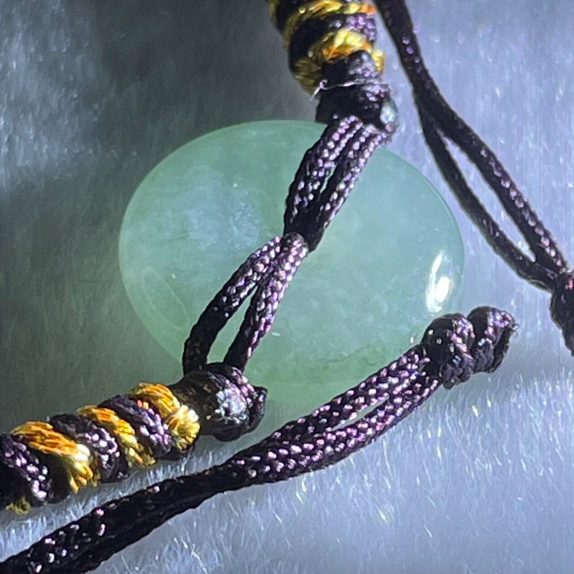 Type A Blueish Green Jadeite Ping An Kou Donut In String Bracelet 2.63g 14.5 by 4.4mm - Huangs Jadeite and Jewelry Pte Ltd