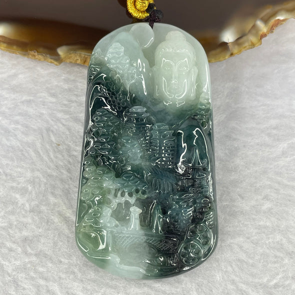 Type A Dark Green with Lavender Patches Shan Shui with Buddha Head 52.93g 62.4 by 35.2 by 11.4 mm - Huangs Jadeite and Jewelry Pte Ltd