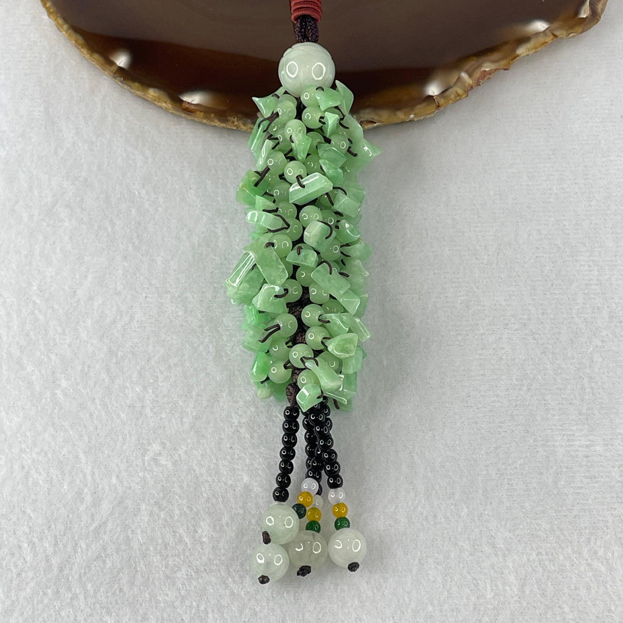 Natural Type A Green Jadeite Faceted Hanging Display | 100% Untreated Multi-Link Fortune Charm & Wall/Vehicle Art | Premium Fei Cui Decorative Talisman (50.51g | 13.6mm 1 Bead | 7.1 × 3.7 × 4.6mm Each)