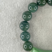 Type A Burmese Old Mine Blueish Green Jadeite Beads with Green Jadeite Twin Koi Fish and Flower Bracelet 60.96g 12.8mm 12 Beads 51.5 by 10.4 by 14.4mm - Huangs Jadeite and Jewelry Pte Ltd