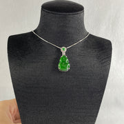 Natural Type A Omphacite Green Jadeite Hulu Necklace in S925 Silver | (5.62g | 42cm S925 | 16.8 x 12.1 x 4.0mm | Health, Abundance & Negative Energy Absorber, Feng Shui Prosperity & Longevity Necklace) - Huangs Jadeite and Jewelry Pte Ltd