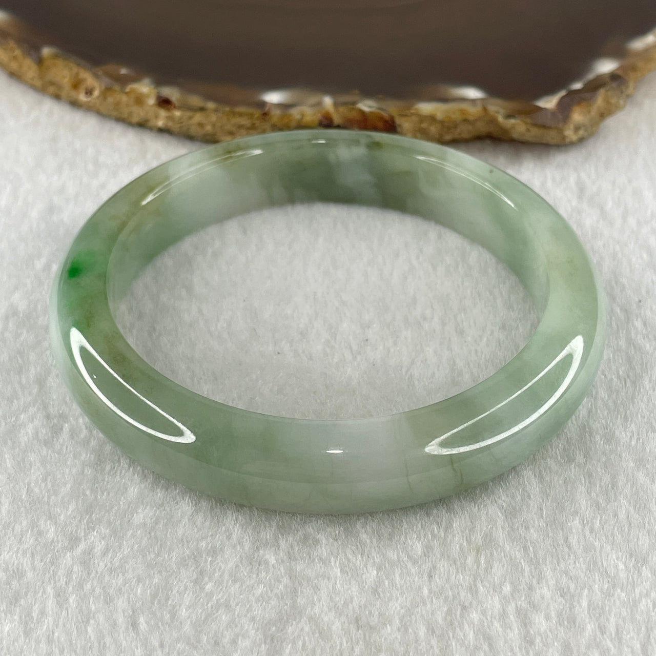 Natural Type A Jelly Light Green with Blueish Green Piao Hua Flora Jadeite Bangle 60.75g Inner Diameter 60.8mm 12.3 by 9.4mm (Very Very Slight Internal Lines) - Huangs Jadeite and Jewelry Pte Ltd