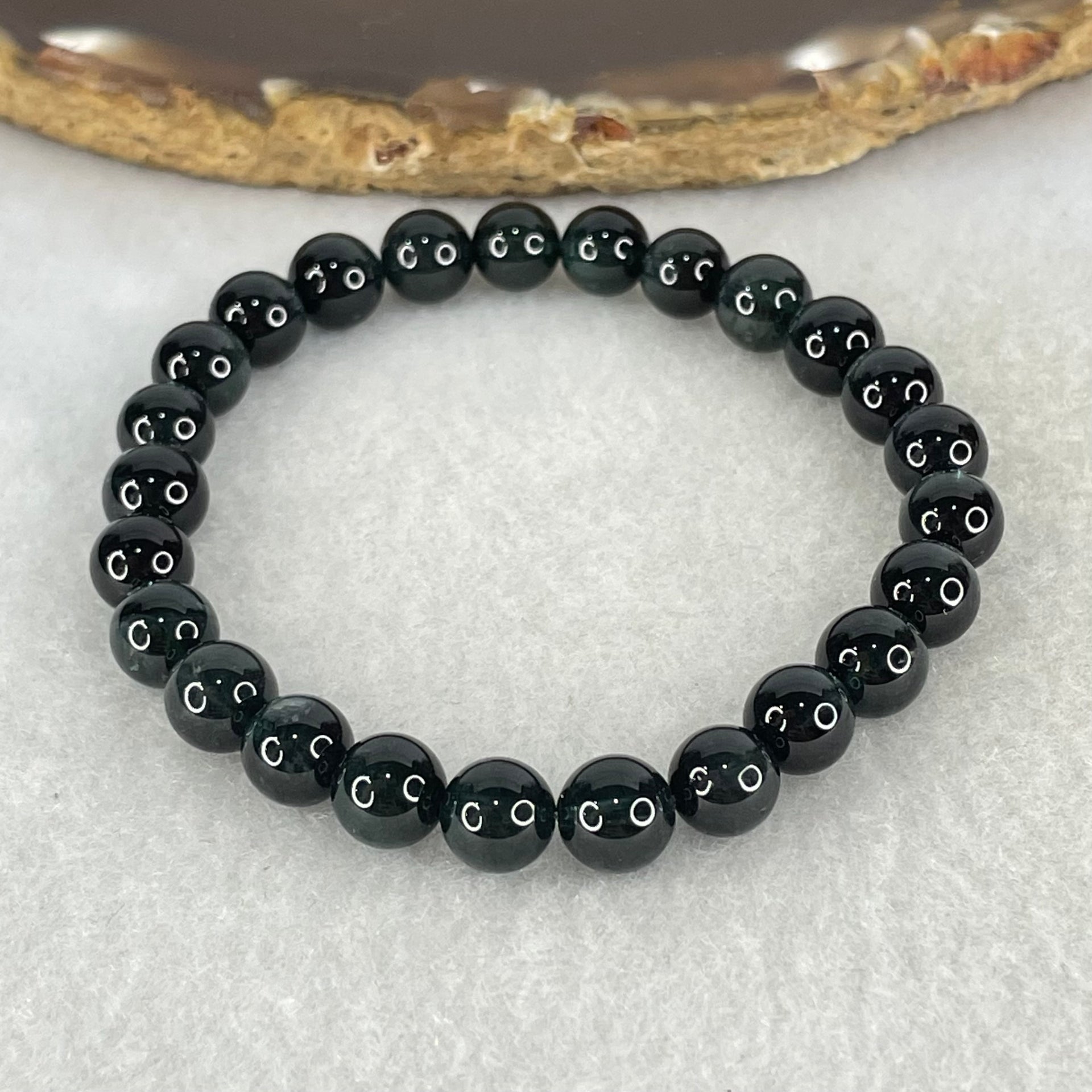 Rare Very Good Grade Natural Blue Tourmaline Beads Bracelet 15.00g 15cm 7.3mm 25 Beads - Huangs Jadeite and Jewelry Pte Ltd