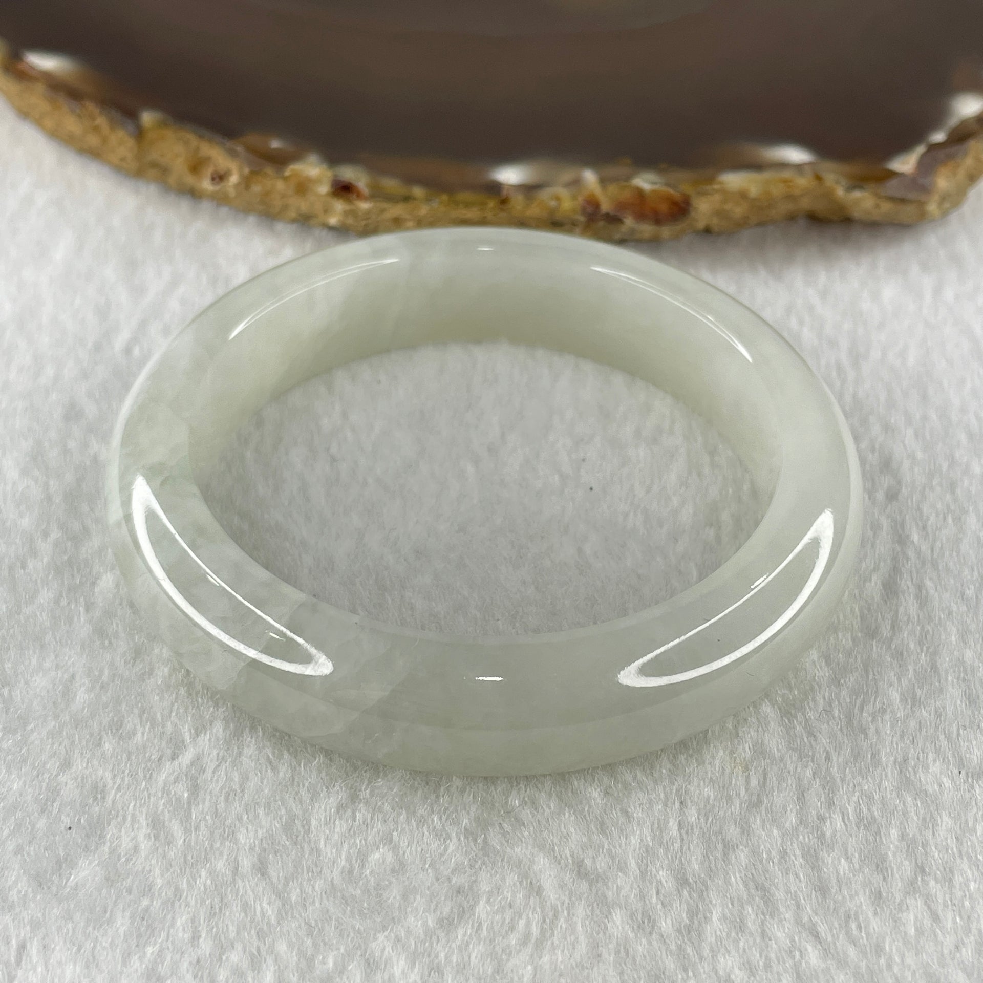 Natural Type A Jelly Faint Green to White Jadeite Bangle 57.86g Inner Diameter 53.8mm 12.7 by 8.1mm (External and Internal Lines) - Huangs Jadeite and Jewelry Pte Ltd