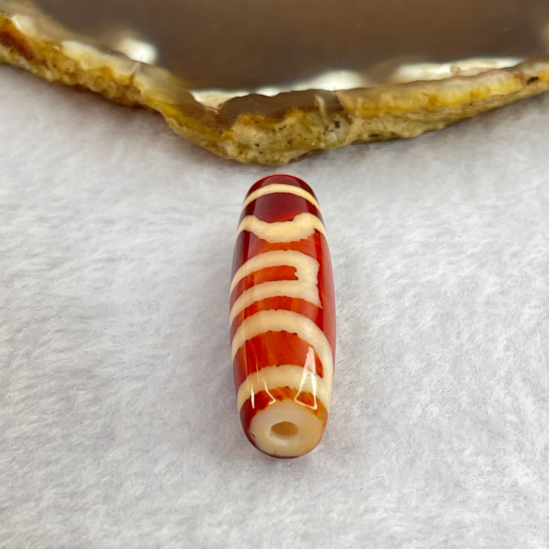 Natural Powerful Tibetan Old Oily Red Orange White Agate Sky Door Serenity 1 Eye Dzi Bead Heavenly Master (Tian Zhu) 一眼天诛 8.14g 38.1 by 11.6mm - Huangs Jadeite and Jewelry Pte Ltd