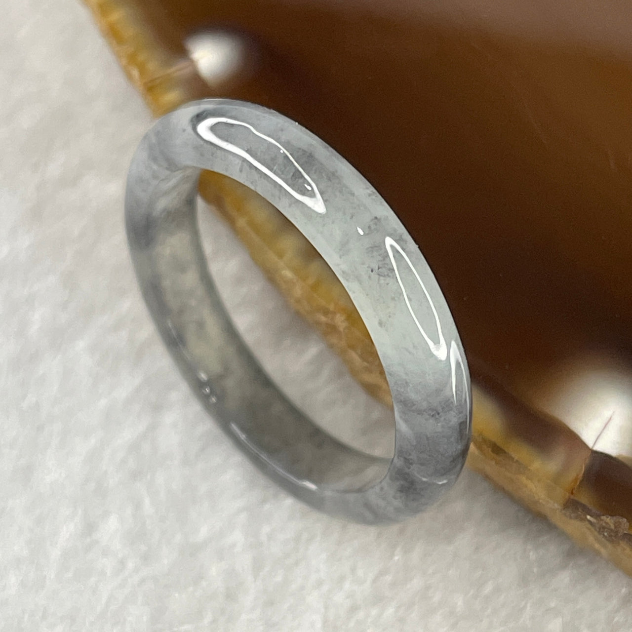 Certified Natural Type A Semi Icy Wuji Grey Jadeite Ring 1.73g 3.7 by 2.7mm US 7.4 HK 16.2 ( Very Slight Internal Line )