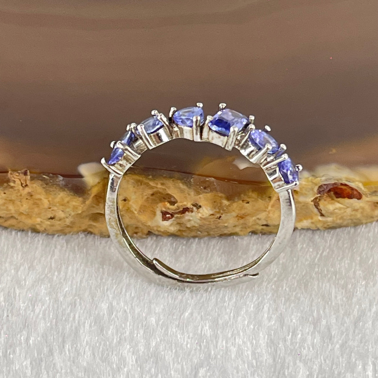Natural Blue Tanzanite with Crystals In S925 Sliver Ring (Adjustable Size) 1.57g 4.7 by 3.0 by 1.9mm - Huangs Jadeite and Jewelry Pte Ltd