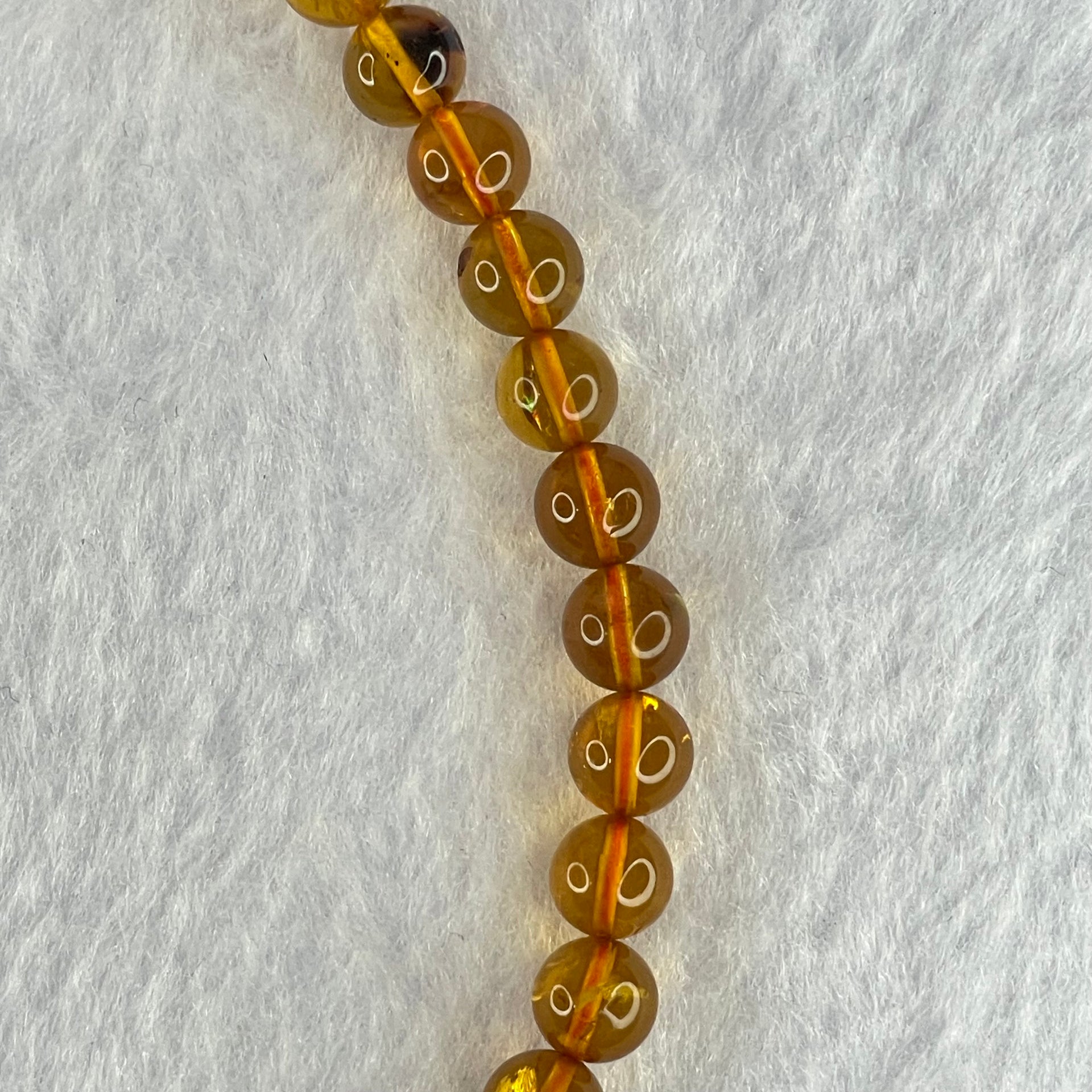 Natural Gold Yellow Amber Elastic Necklace 天然黄琥珀项链 9.24g 32cm 6.7mm 59 Beads - Huangs Jadeite and Jewelry Pte Ltd