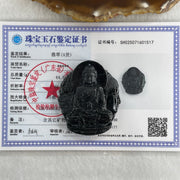 Type A Opaque Black Omphacite Jadeite Good Vs Evil Amitabha Buddha Pendant Dog and Boar Pig Zodiac Guardian 44.61g 50.6 by 43.4 by 12.0mm - Huangs Jadeite and Jewelry Pte Ltd