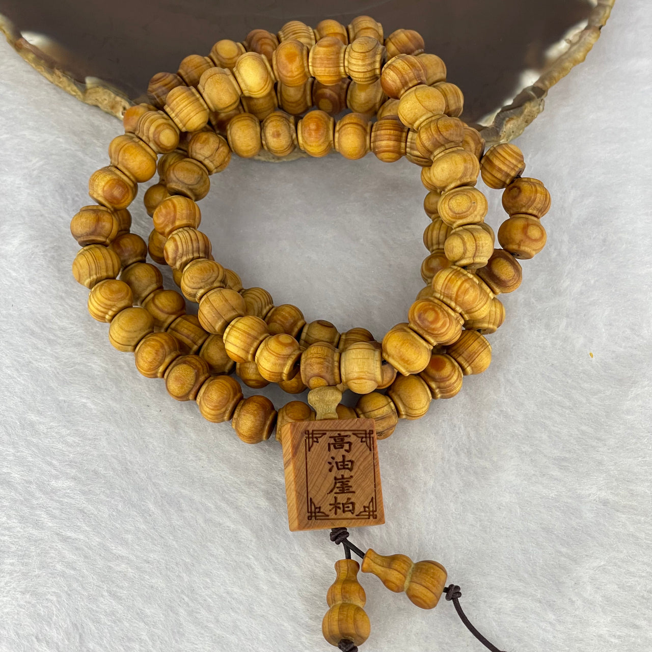 Natural High Oil Content Yabai Wood 高油崖柏 Beads Necklace 30.95g 9.4mm 109 Beads Pendant 19.3 by 16.5 by 6.3 mm - Huangs Jadeite and Jewelry Pte Ltd