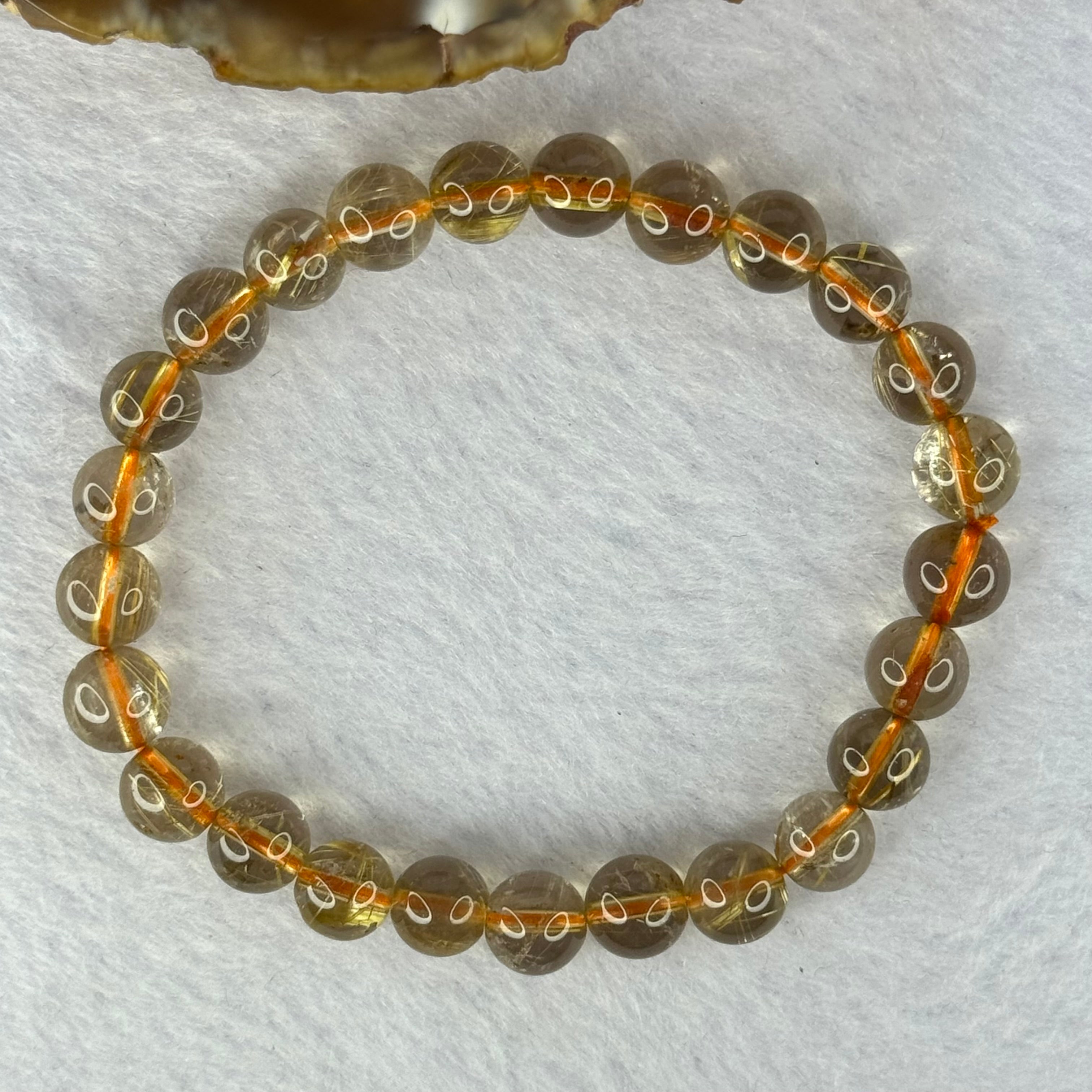 Natural Golden Rutilated Quartz Beads 天然金发水晶手链 15.33g 15.5cm 7.9mm 25 ...