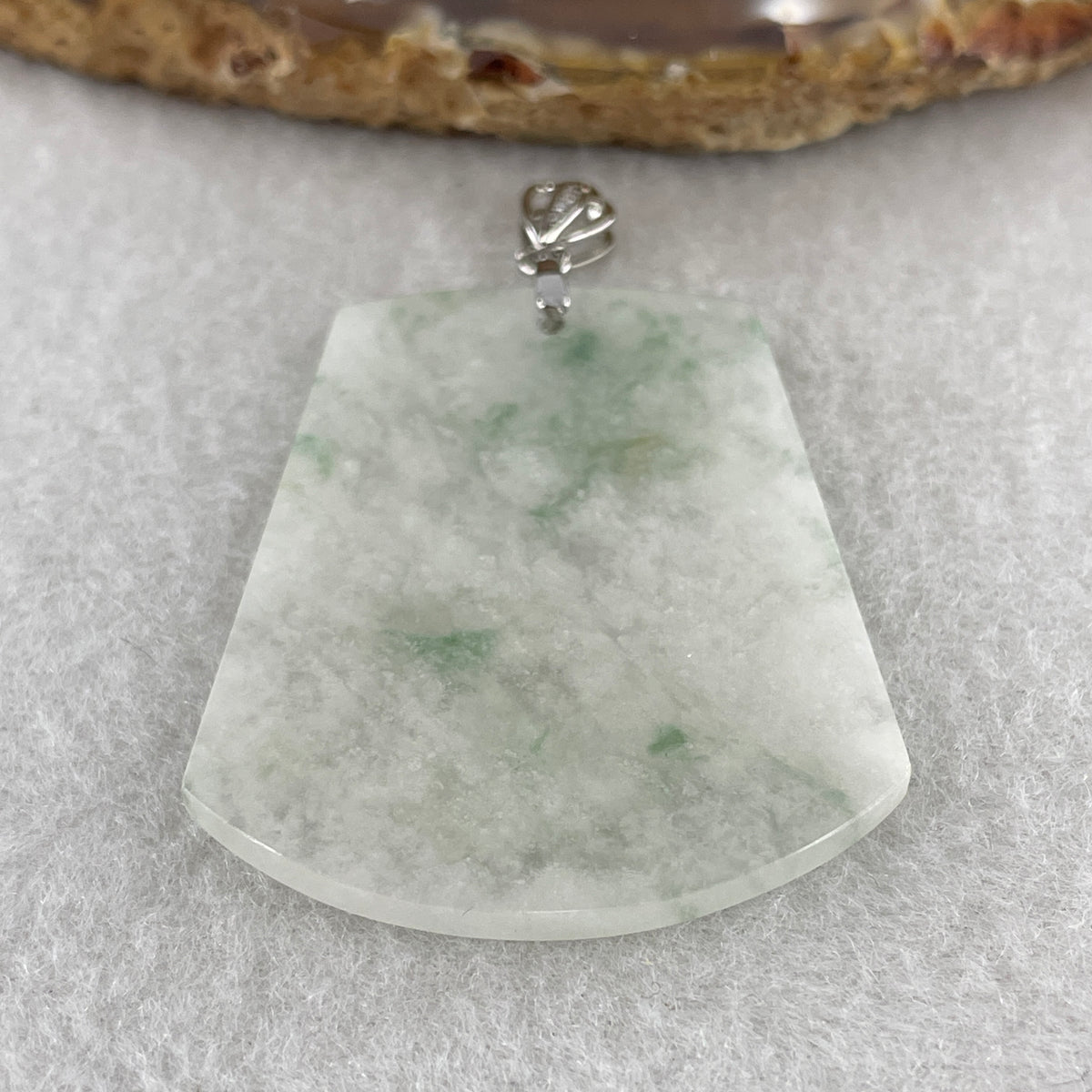 Natural Type A Semi-Icy White & Green Piao Hua Jadeite Wu Shi Pai Pendant in S925 Silver | Peace Plaque Talisman (10.79g | 43.8 x 35.7 x 2.5mm) - Huangs Jadeite and Jewelry Pte Ltd