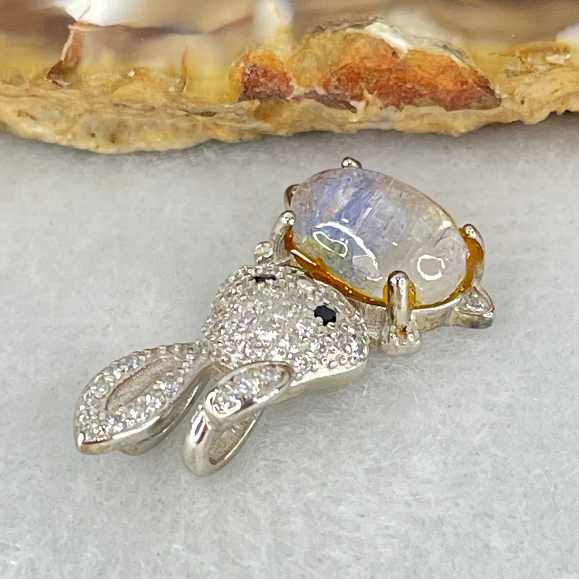 Rare Natural Blue Dumortierite Rutilated Quartz in S925 Sliver Rabbit Pendant 2.32g 9.8 by 6.5 by 4.0mm - Huangs Jadeite and Jewelry Pte Ltd
