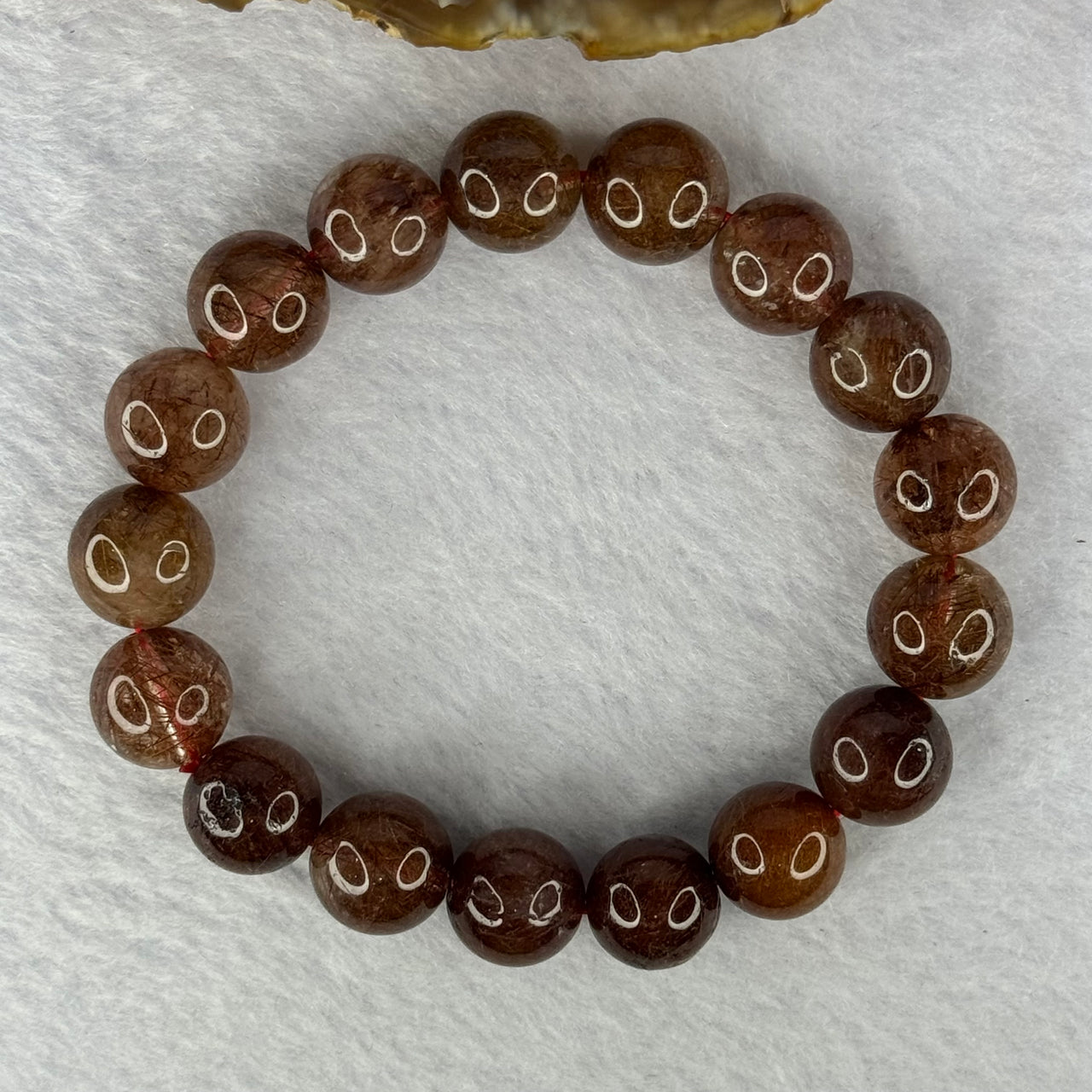 Natural Copper Rutilated Quartz Beads Bracelet 天然銅髮晶手镯 38.12g 17cm 12.1mm 17 Beads - Huangs Jadeite and Jewelry Pte Ltd