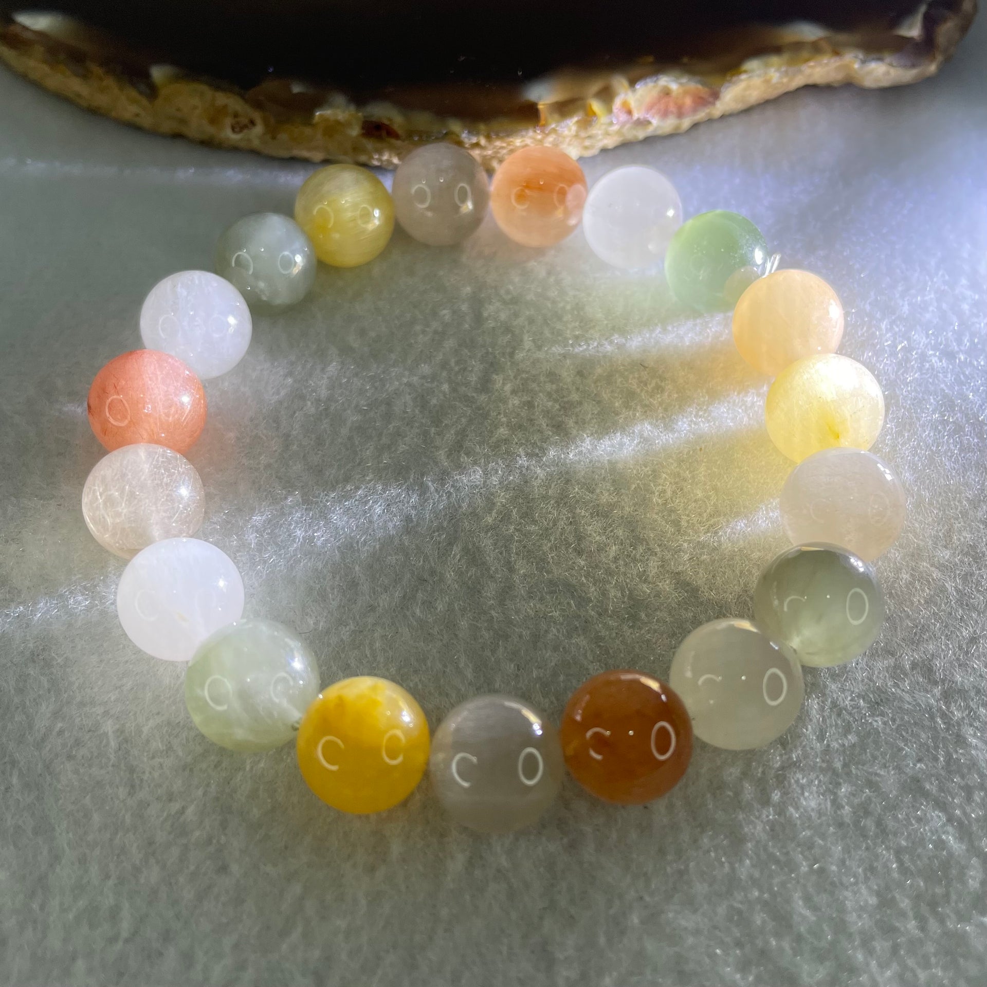 Above Average Grade Natural Muti Colour Rabbit Hair Rutilated Quartz Beads Bracelet 31.30g 17cm 10.8mm 19 Beads - Huangs Jadeite and Jewelry Pte Ltd