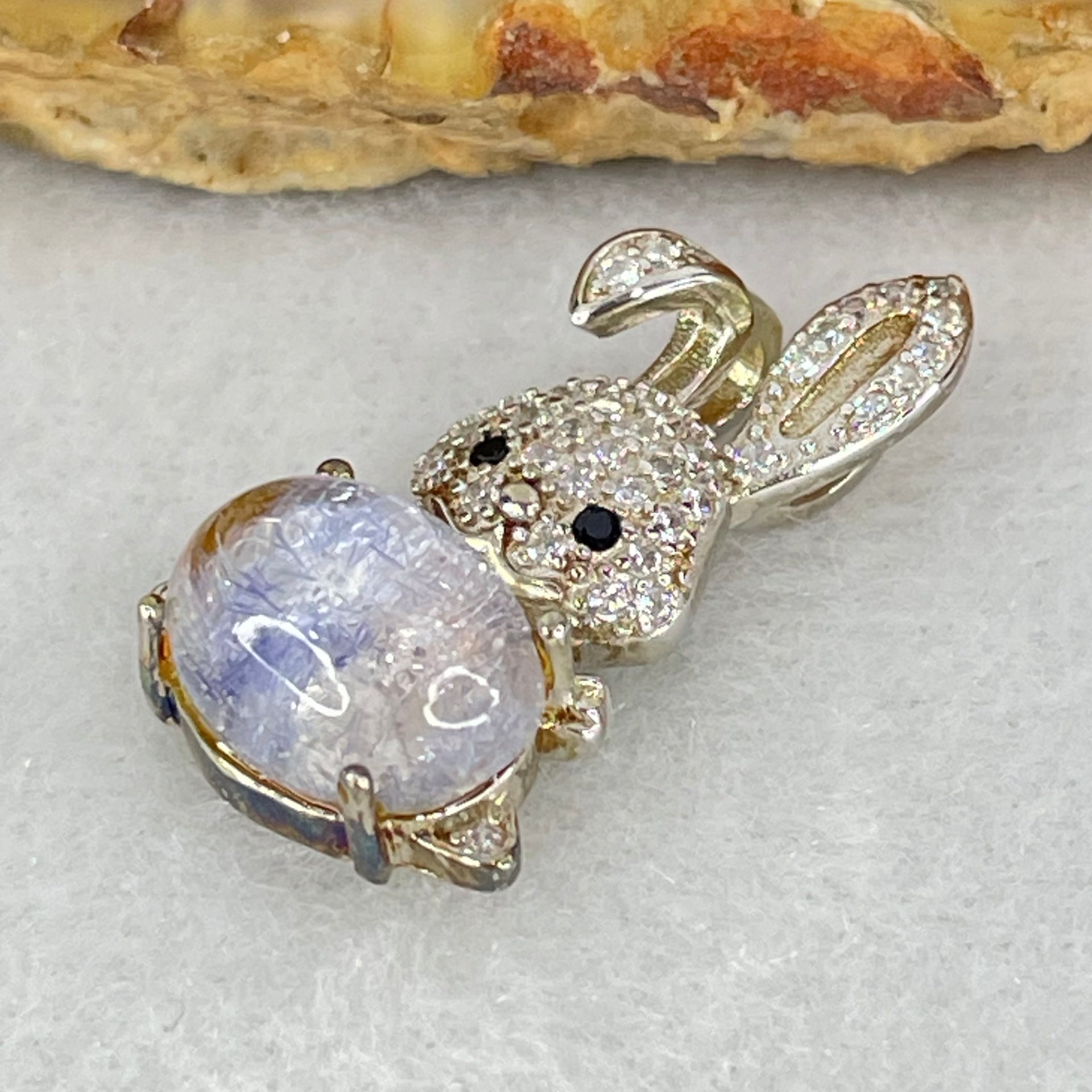 Rare Natural Blue Dumortierite Rutilated Quartz in S925 Sliver Rabbit Pendant 2.44g 10.0 by 7.3 by 5.0mm - Huangs Jadeite and Jewelry Pte Ltd