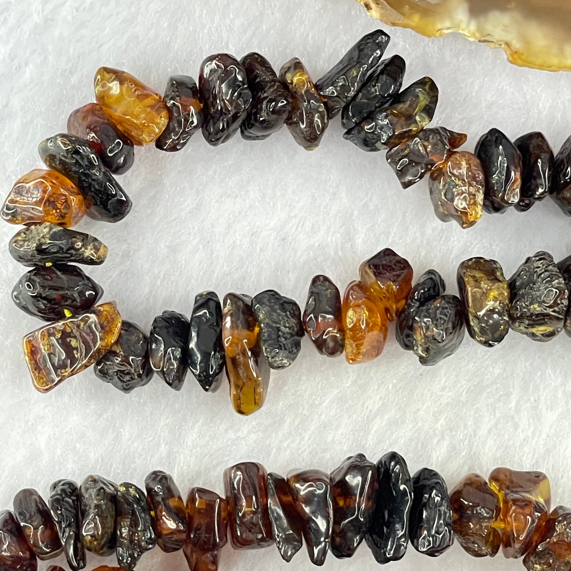 Natural Blood and Yellow Amber Beads Irregular Bracelet 39.81g 80cm 14.4 by 8.3 by 4.4mm to 7.8 by 7.7 by 4.9mm 95pcs - Huangs Jadeite and Jewelry Pte Ltd