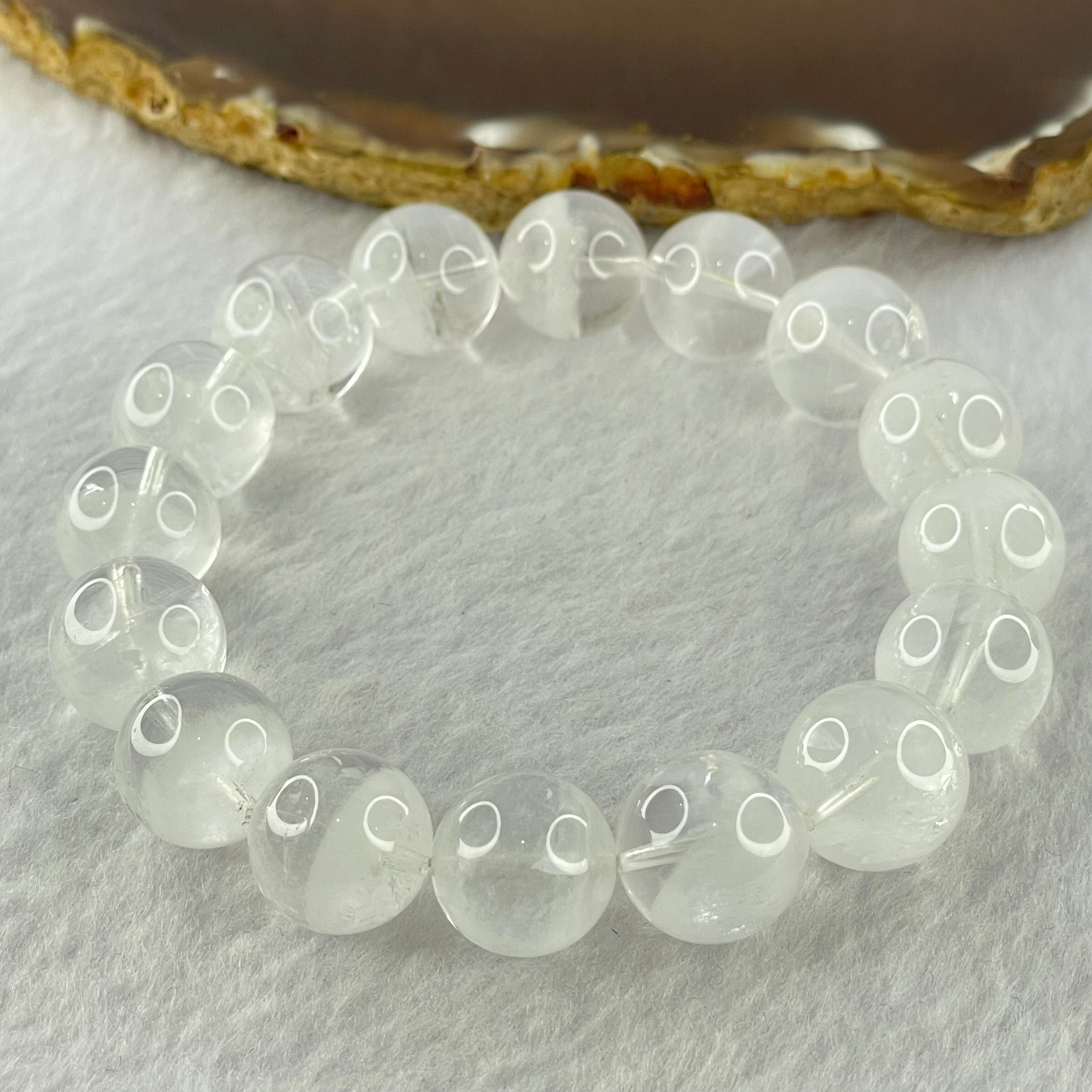 Natural White Phantom Quartz Beads Bracelet 53.03g 18.5cm 13.9mm 16 Beads - Huangs Jadeite and Jewelry Pte Ltd