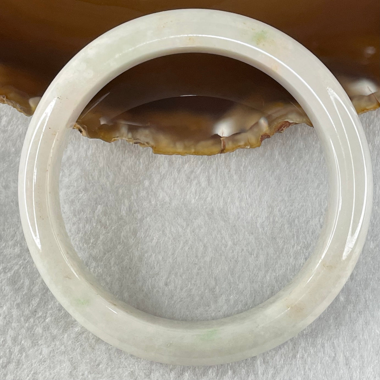 Type A Faint Lavender Green to White Jadeite Bangle 61.55g Internal Diameter 58.3mm 13.0 by 8.5mm (Slight External Roughs and Internal Lines) - Huangs Jadeite and Jewelry Pte Ltd