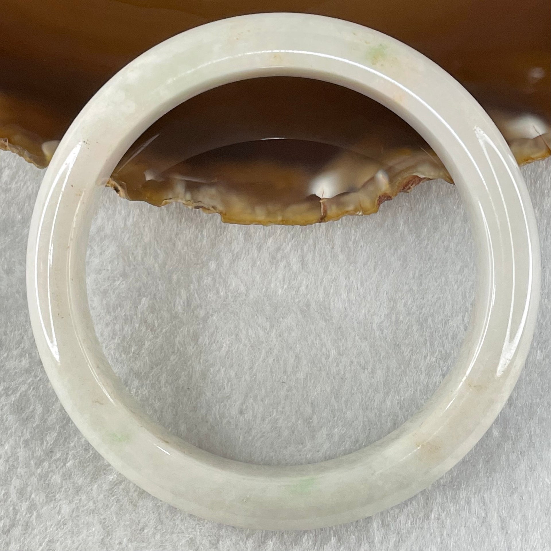Type A Faint Lavender Green to White Jadeite Bangle 61.55g Internal Diameter 58.3mm 13.0 by 8.5mm (Slight External Roughs and Internal Lines) - Huangs Jadeite and Jewelry Pte Ltd