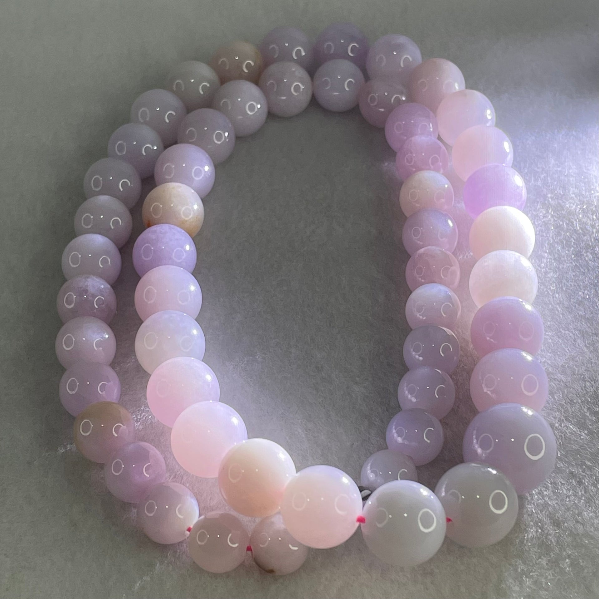 Type A Lavender with Red and Yellow Patches Jadeite Beads Necklace 115.62g 56cm 9.0-14.1mm 53 Beads - Huangs Jadeite and Jewelry Pte Ltd