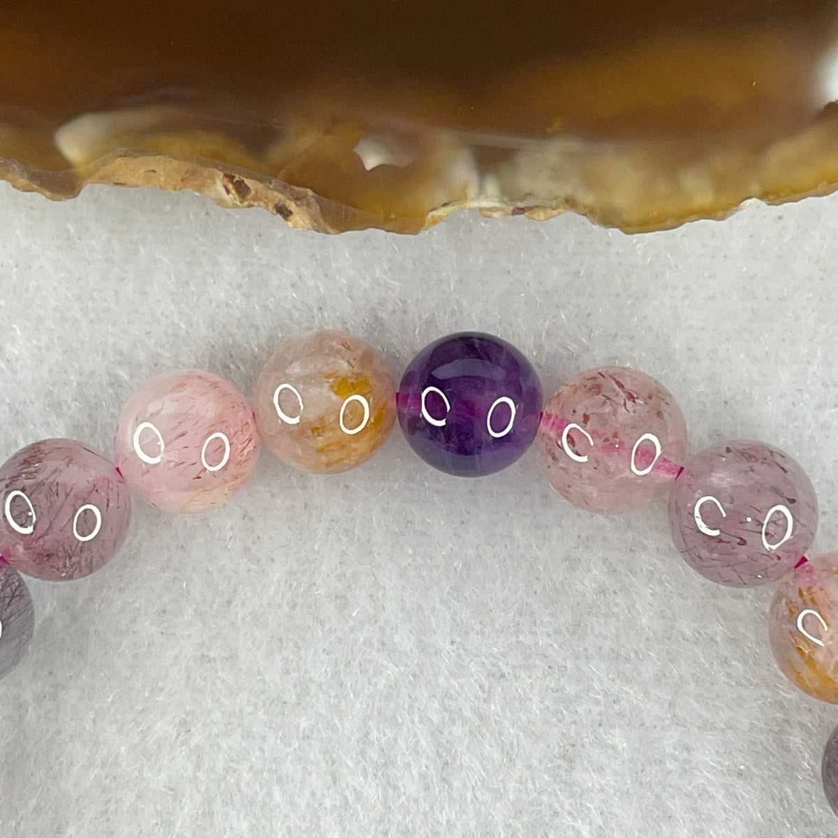 Certified Above-Average Grade Natural Super 7 Crystal Beads Bracelet | Fine Multi-Bead Stackable Strand | Authentic Sacred Seven Multi-Mineral Inclusions Quartz Spiritual Catalyst & Auric Shield Bracelet (17.66g | 15.5cm Length | 8.3mm | 23 Beads)