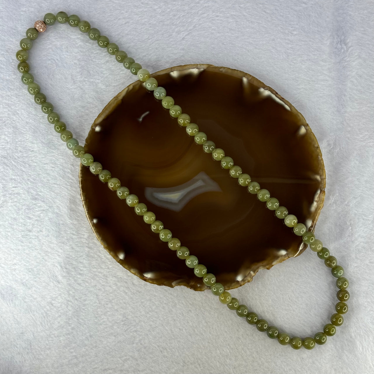 Type A Green with Yellow Jadeite Beads Necklace 72.55g 60cm 8.3mm 78 Beads - Huangs Jadeite and Jewelry Pte Ltd