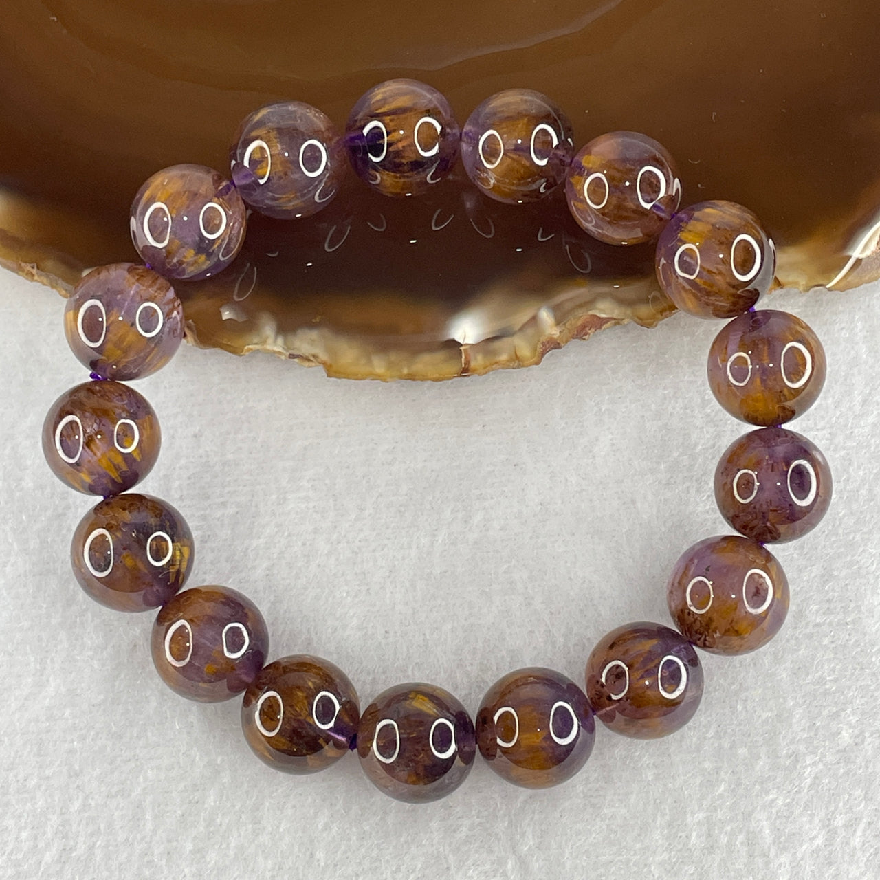 Very Very Good Grade Natural Cacoxenite Amethyst with Golden Rutilated Quartz Beads Bracelet 47.79g 17cm 12.9mm 17 Beads