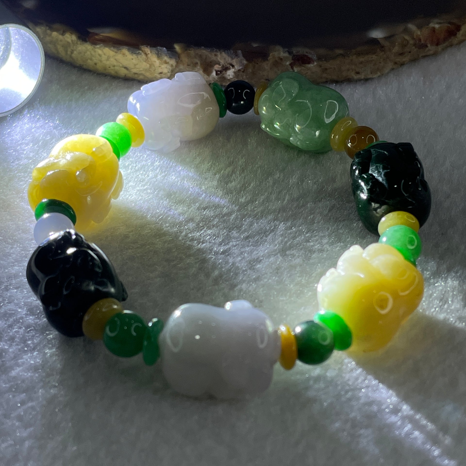 Type A Burmese Jade Jadeite Pig Piglets Bracelet 54.50g each about 18.1 by 13.9mm - Huangs Jadeite and Jewelry Pte Ltd