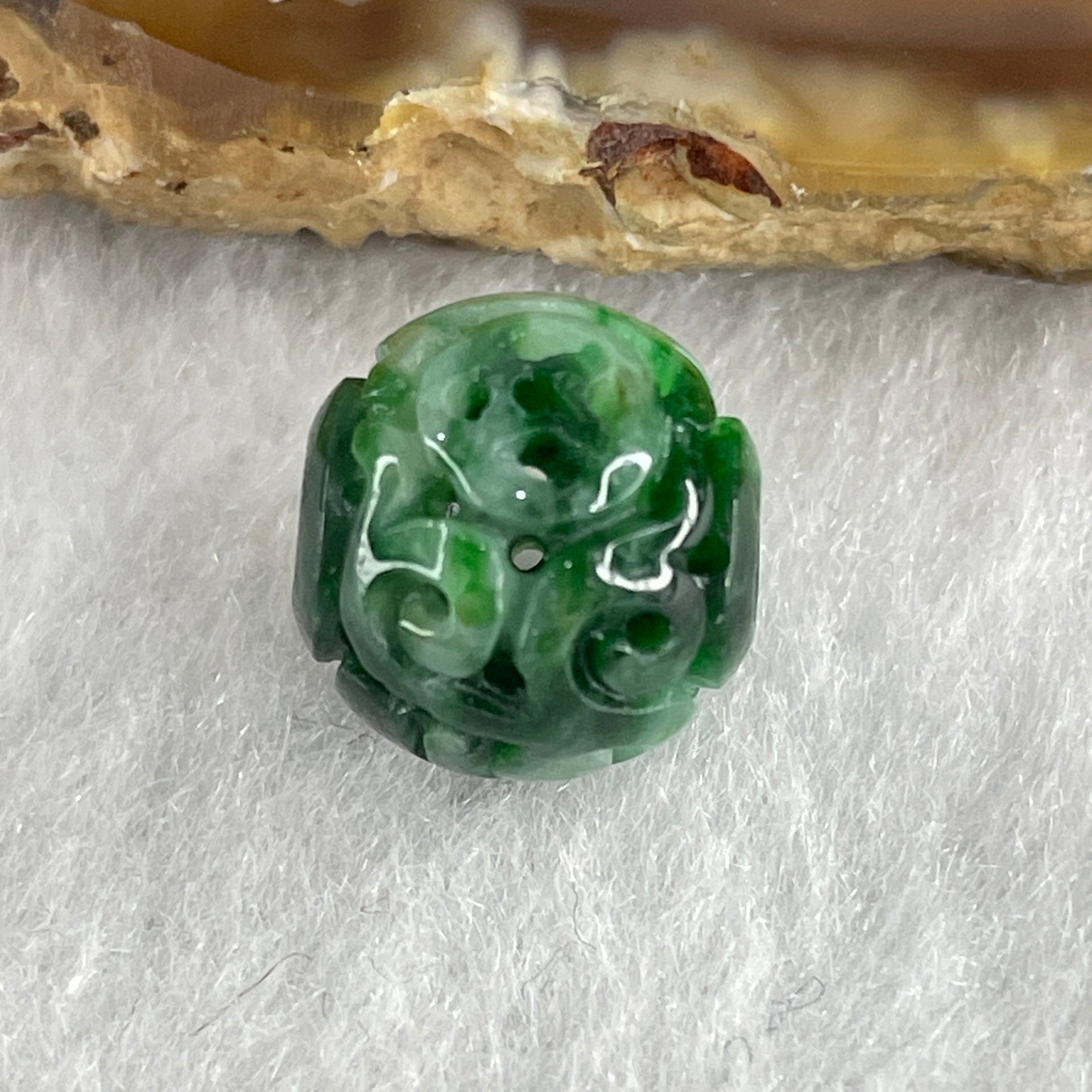 Natural Type A Lao Keng Old Mine Green Jadeite Flora Carving Bead Charm 1.32g 11.0mm - Huangs Jadeite and Jewelry Pte Ltd