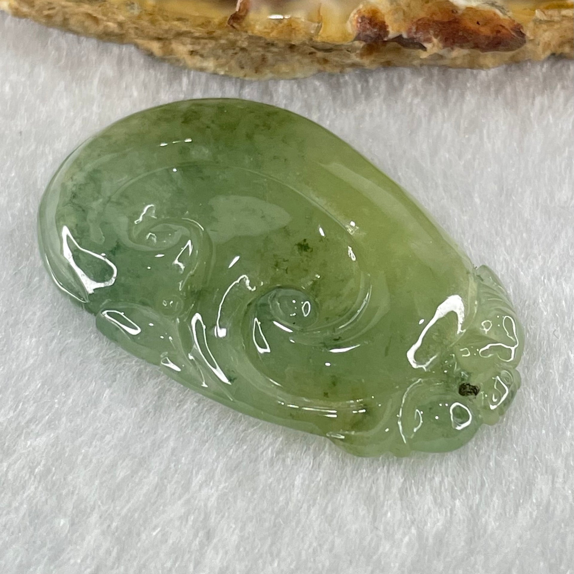 Type A Icy Blueish Green with Dark Green and Yellow Patches Jadeite Ruyi Pendant 8.36g 38.8 by 25.9 by 4.6mm - Huangs Jadeite and Jewelry Pte Ltd
