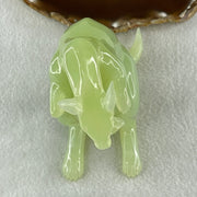 Natural Green Serpentine Kangaroo With Baby with Wooden Stand Display 569.6g 140.0 by 85.4 by 145.0mm - Huangs Jadeite and Jewelry Pte Ltd