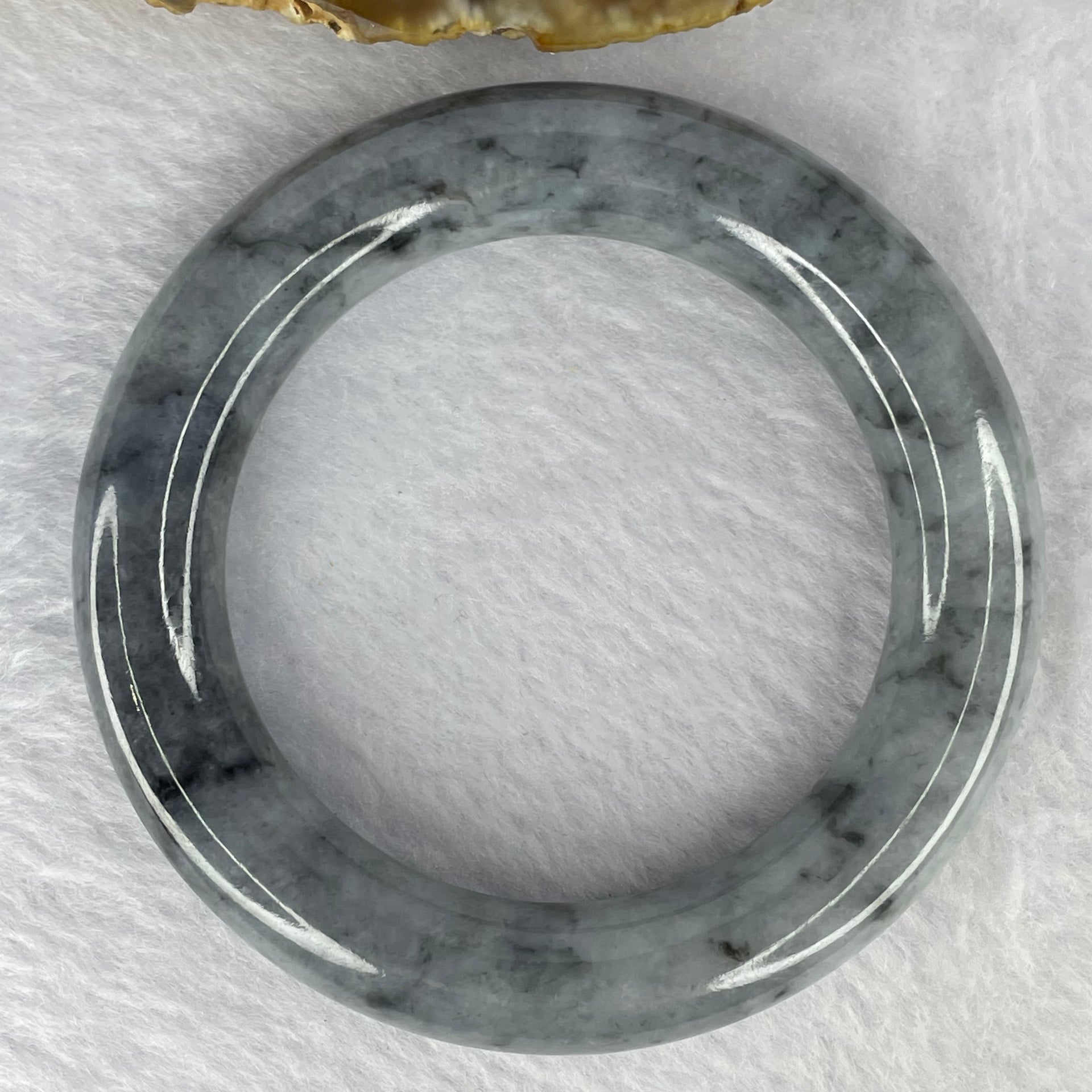 Type A Grey Wuji Piao Hua Jadeite Bangle 87.65g 13.8 by 12.6 mm Internal Diameter 54.2 mm (Very Very Fine Small Internal Lines) - Huangs Jadeite and Jewelry Pte Ltd