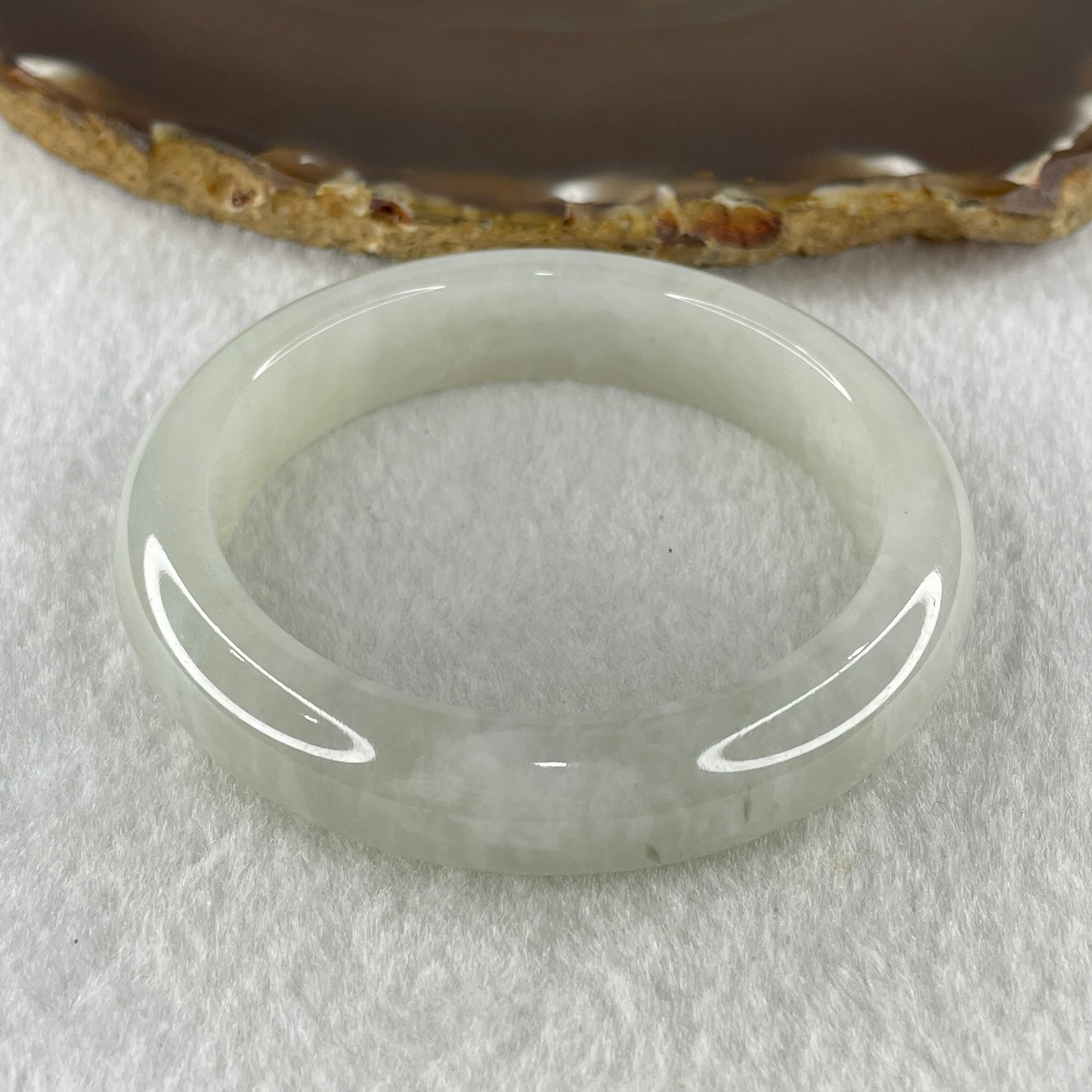 Natural Type A Jelly Faint Green to White Jadeite Bangle 57.86g Inner Diameter 53.8mm 12.7 by 8.1mm (External and Internal Lines) - Huangs Jadeite and Jewelry Pte Ltd