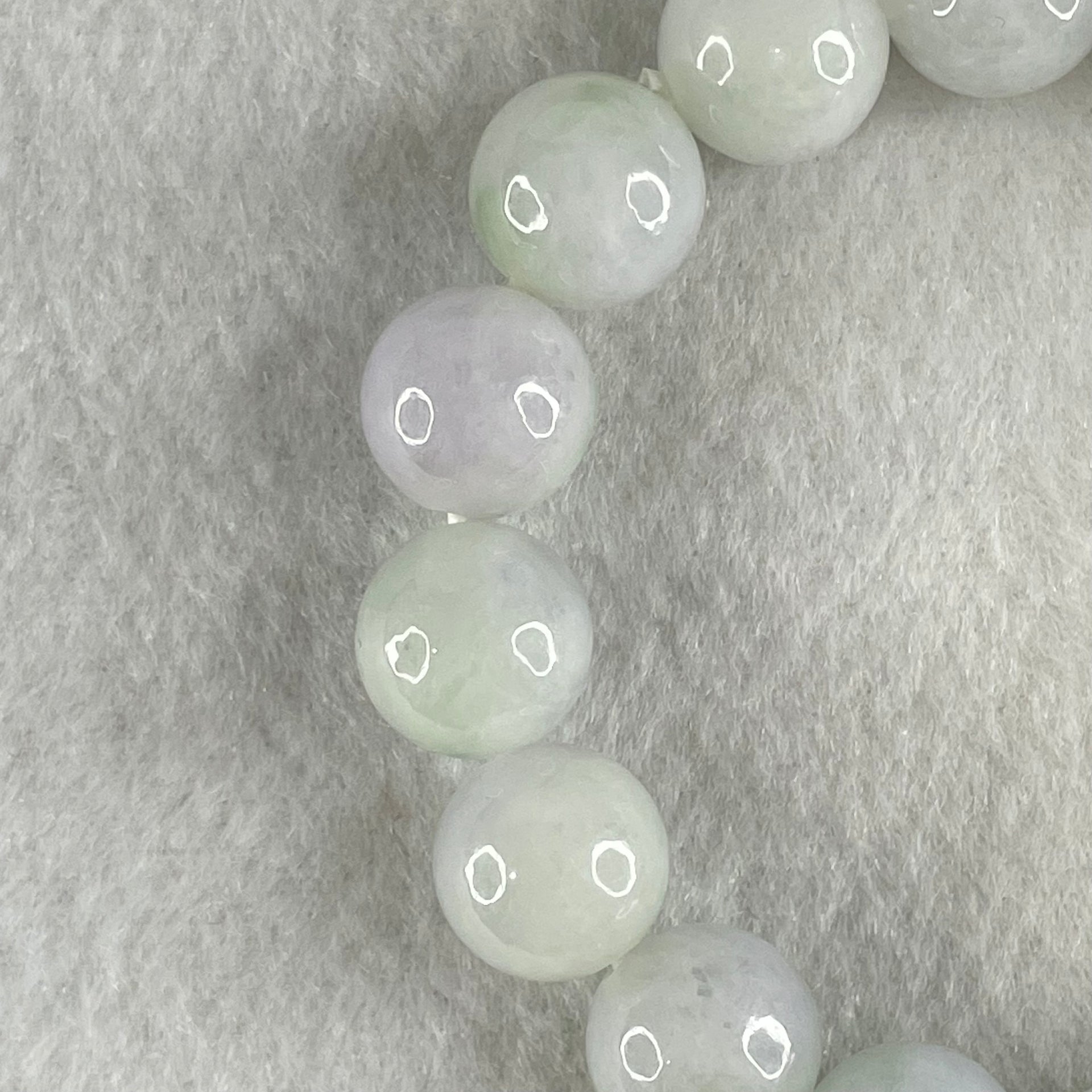 Type A Light Green with Slight Light Lavender Jadeite Beads Bracelet 46.20g 15cm 12.3mm 16 Beads - Huangs Jadeite and Jewelry Pte Ltd