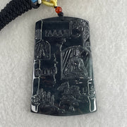 Natural Type A Wuji Grey with Blueish Green Jadeite Buddha on Shan Shui & Gui Ren Pendant | (51.77g | 62.0 x 40.8 x 7.8mm | Joy, Infinite Wealth & Noble Benefactor Anchor, Feng Shui Sovereign Masterpiece) - Huangs Jadeite and Jewelry Pte Ltd