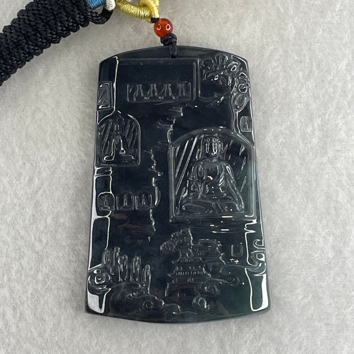 Natural Type A Wuji Grey with Blueish Green Jadeite Buddha on Shan Shui & Gui Ren Pendant | (51.77g | 62.0 x 40.8 x 7.8mm | Joy, Infinite Wealth & Noble Benefactor Anchor, Feng Shui Sovereign Masterpiece) - Huangs Jadeite and Jewelry Pte Ltd
