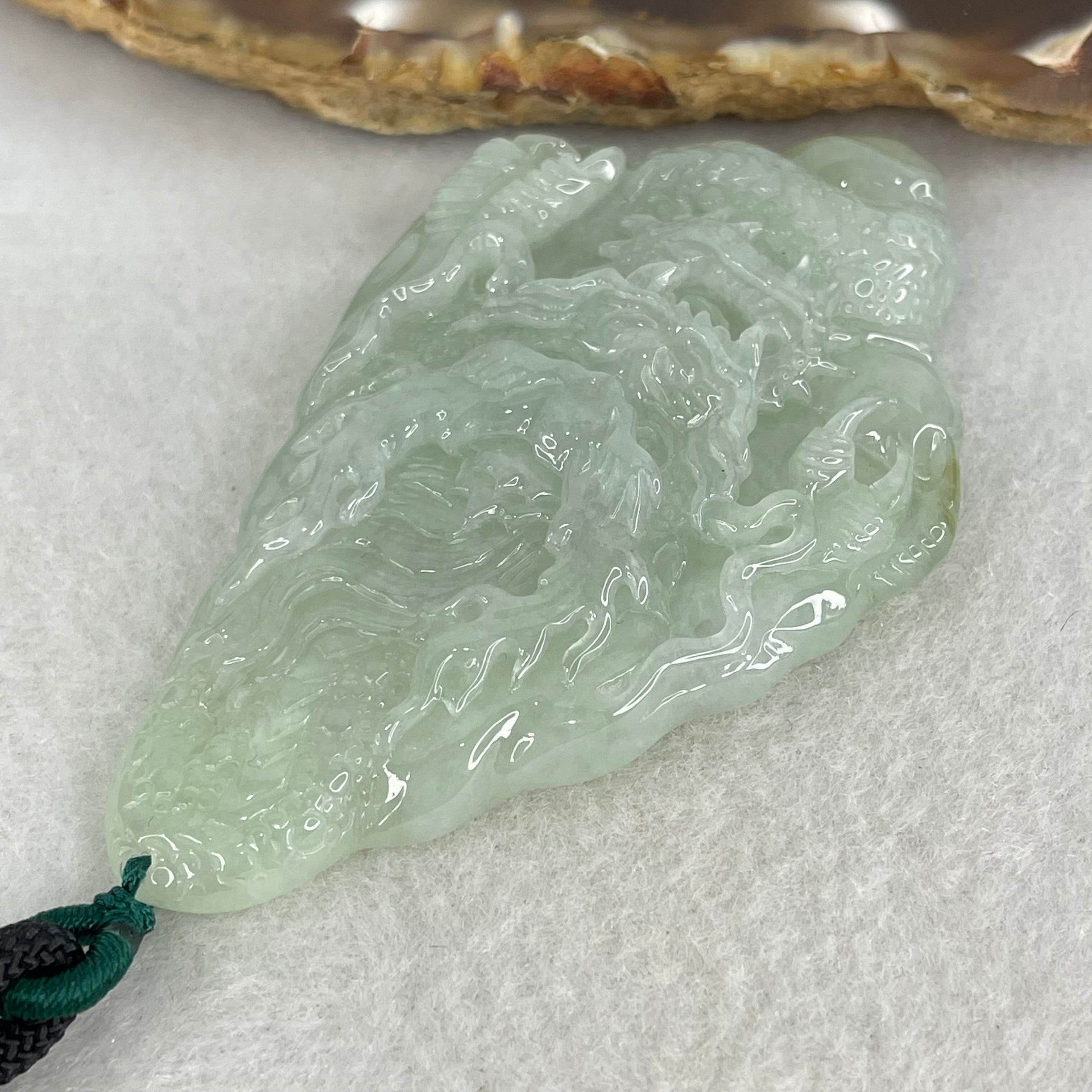 Type A Light Green with Yellow Patch Jadeite Double Sided Dragon Pendant 45.14g 72.2 by 42.7 by 11.4mm - Huangs Jadeite and Jewelry Pte Ltd