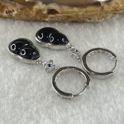 Type A FullyTranslucent Black Omphacite Jadeite Hulu 12.0 by 7.4 by 2.5mm with Cubic Zirconia in S925 Silver Earrings 4.30g - Huangs Jadeite and Jewelry Pte Ltd