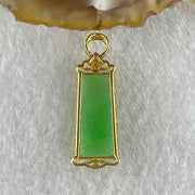 18K Yellow Gold Type A Natural Apple Green Jadeite Wu Shi Pai 16.5 by 7.1 by 2.5mm with Natural Diamonds Pendant 1.88g - Huangs Jadeite and Jewelry Pte Ltd