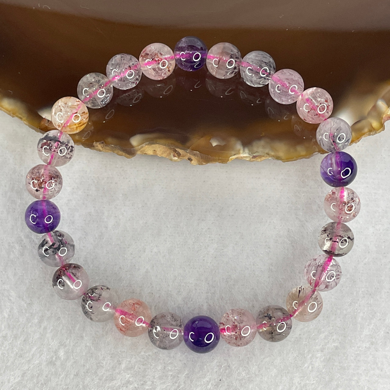 Certified Above-Average Grade Natural Super 7 Crystal Beads Bracelet | High-Density Fine-Bead Stackable Strand | Authentic Sacred Seven Multi-Mineral Inclusions Quartz Spiritual Catalyst & Auric Shield Bracelet (13.21g | 15.5cm Length | 7.4mm | 26 Beads)
