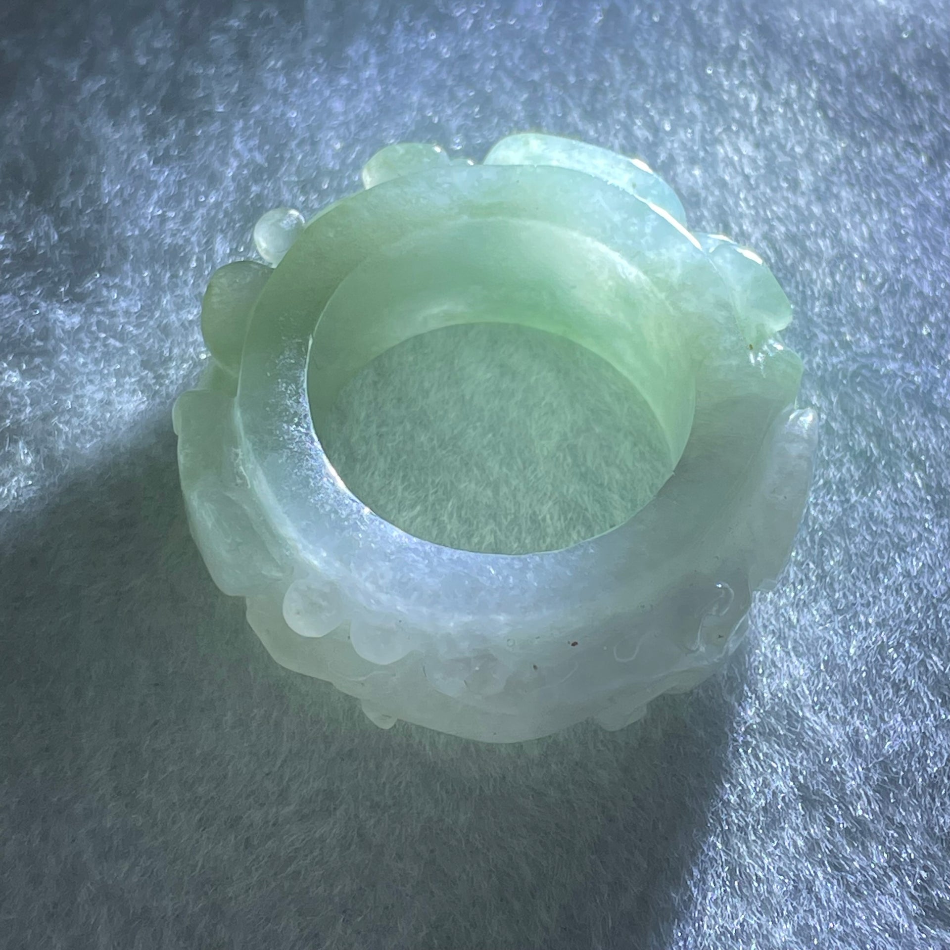 Type A Semi Icy Faint Lavender and Light Blueish Green Jadeite Phoenix Ruyi Ring 22.58g 13.1 by 7.8mm US12.5 HK28.2 - Huangs Jadeite and Jewelry Pte Ltd